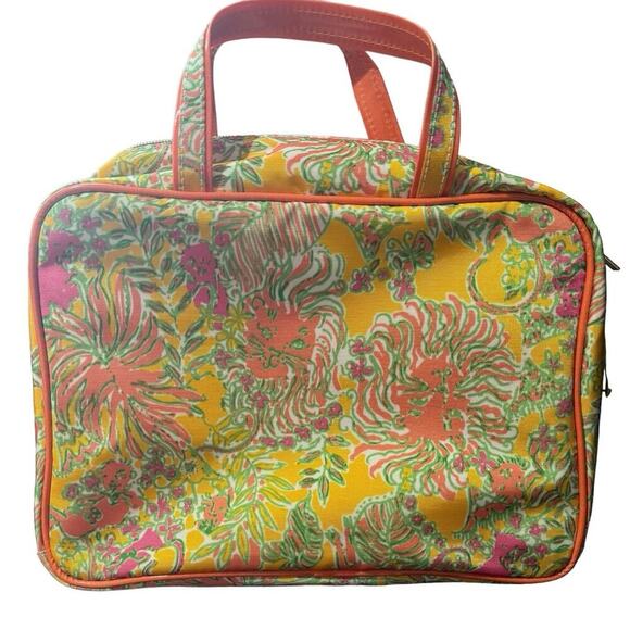 Lilly Pulitzer NWOT Travel Makeup Bag Tropical Lion Design Print Yellow Orange - Picture 2 of 8